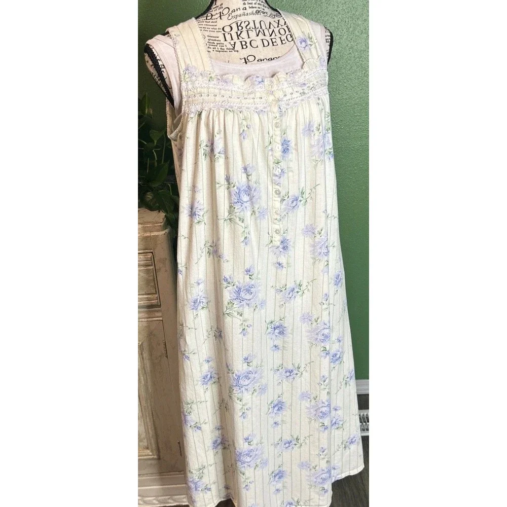 Celestial Dreams Sleeveless Nightgown Yellow Blue White Floral Housedress Medium
